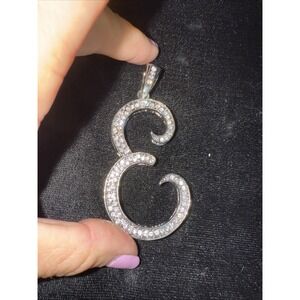 NEW!! Silver Tone CZ Letter Initial "E" Pendant Necklace Key Fob 4383